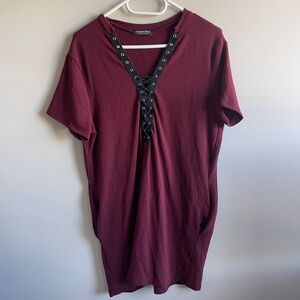 💙Buy 1 get 1 free💙 Fashion Nova Burgundy Lace-Up Tee Medium